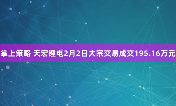 掌上策略 天宏锂电2月2日大宗交易成交195.16万元